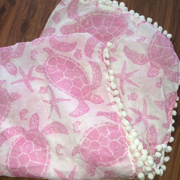 NWT Snappy turtle pink and white pom-pom sarong/scarf - Picture 1 of 5